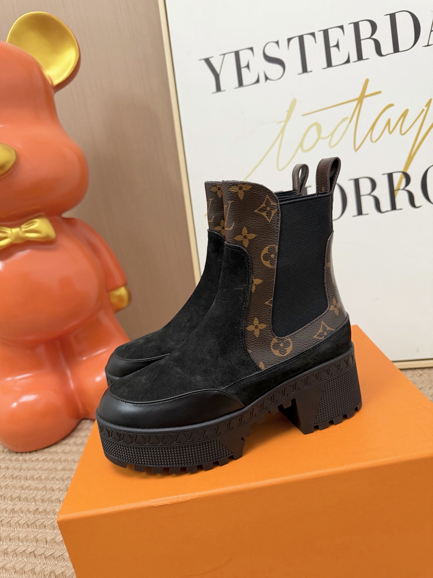 Louis Vuitton Brown Monogram Heeled Chelsea Boots