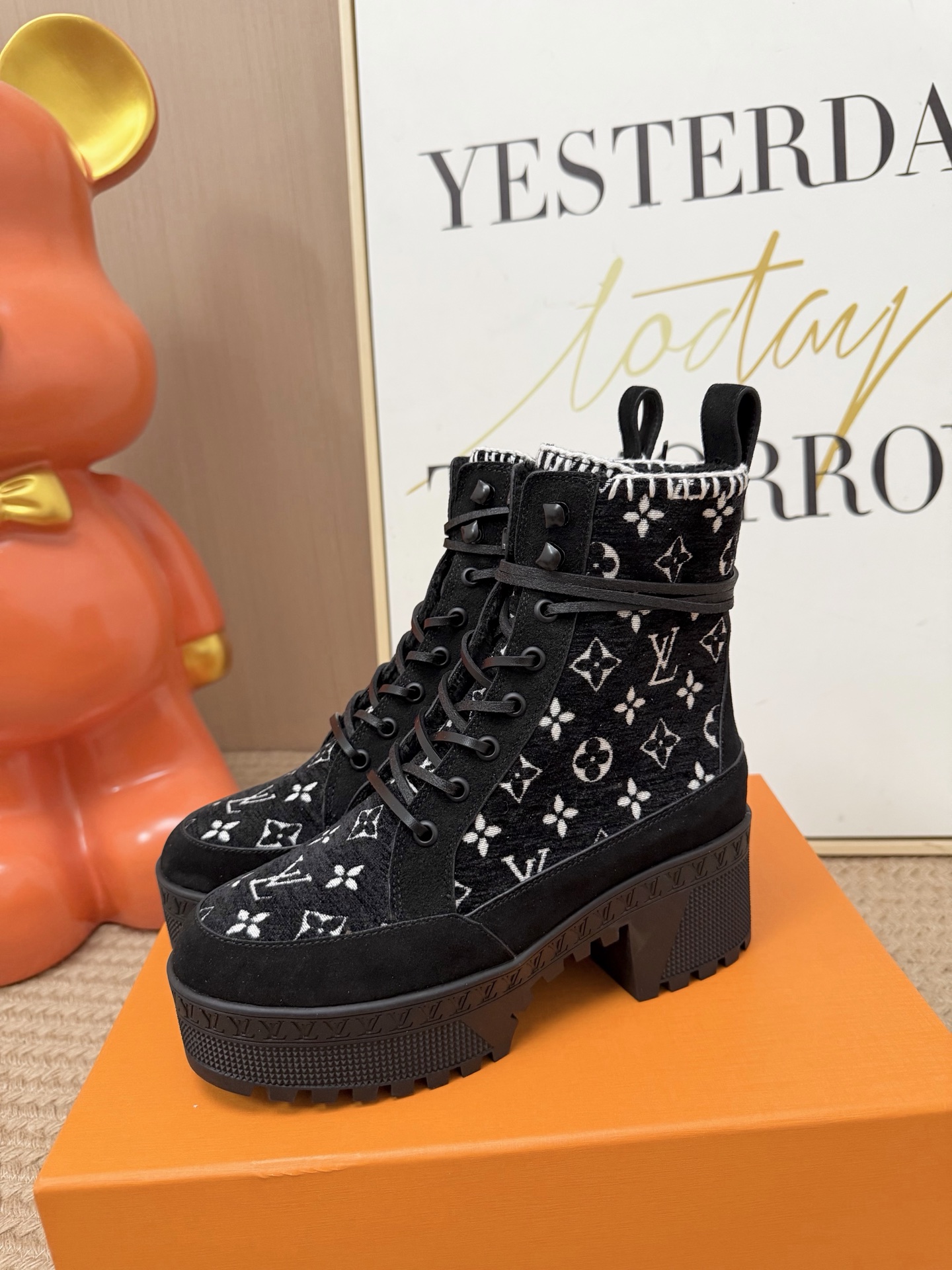 Louis Vuitton Black Monogram Platform Boots