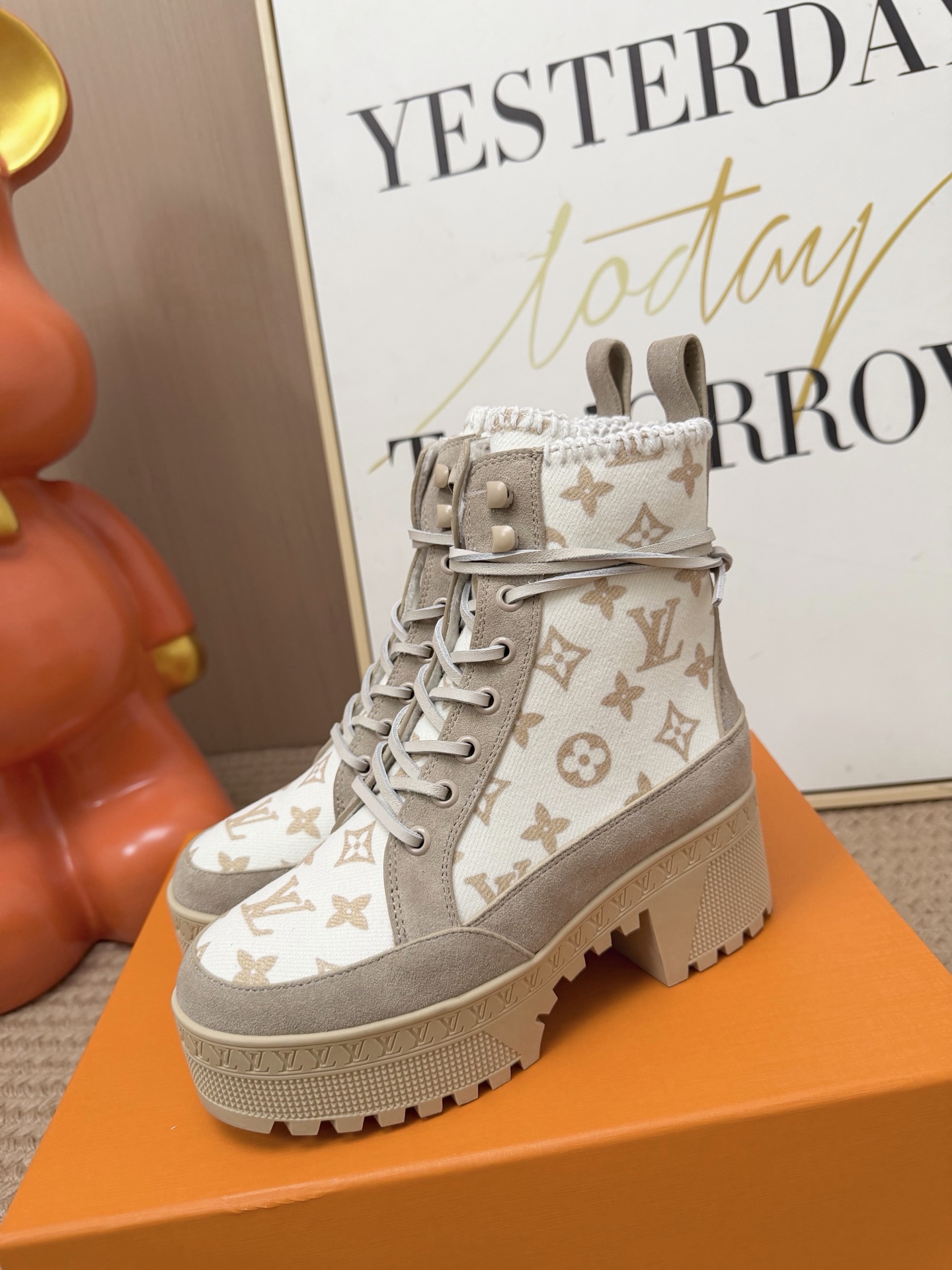 Louis Vuitton White Monogram Platform Boots