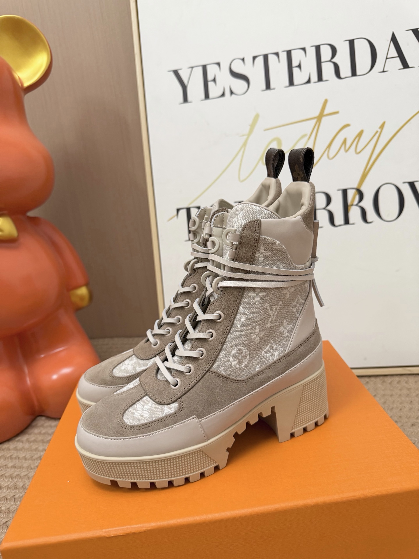 Louis Vuitton Beige Monogram Platform Boots