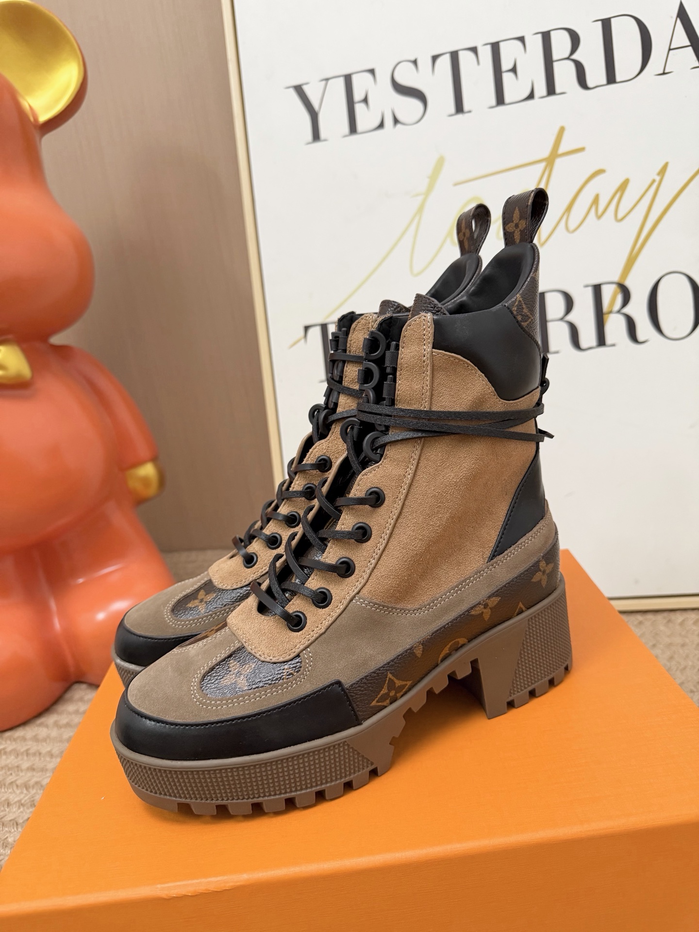 Louis Vuitton Tan Platform Lace-Up Boots