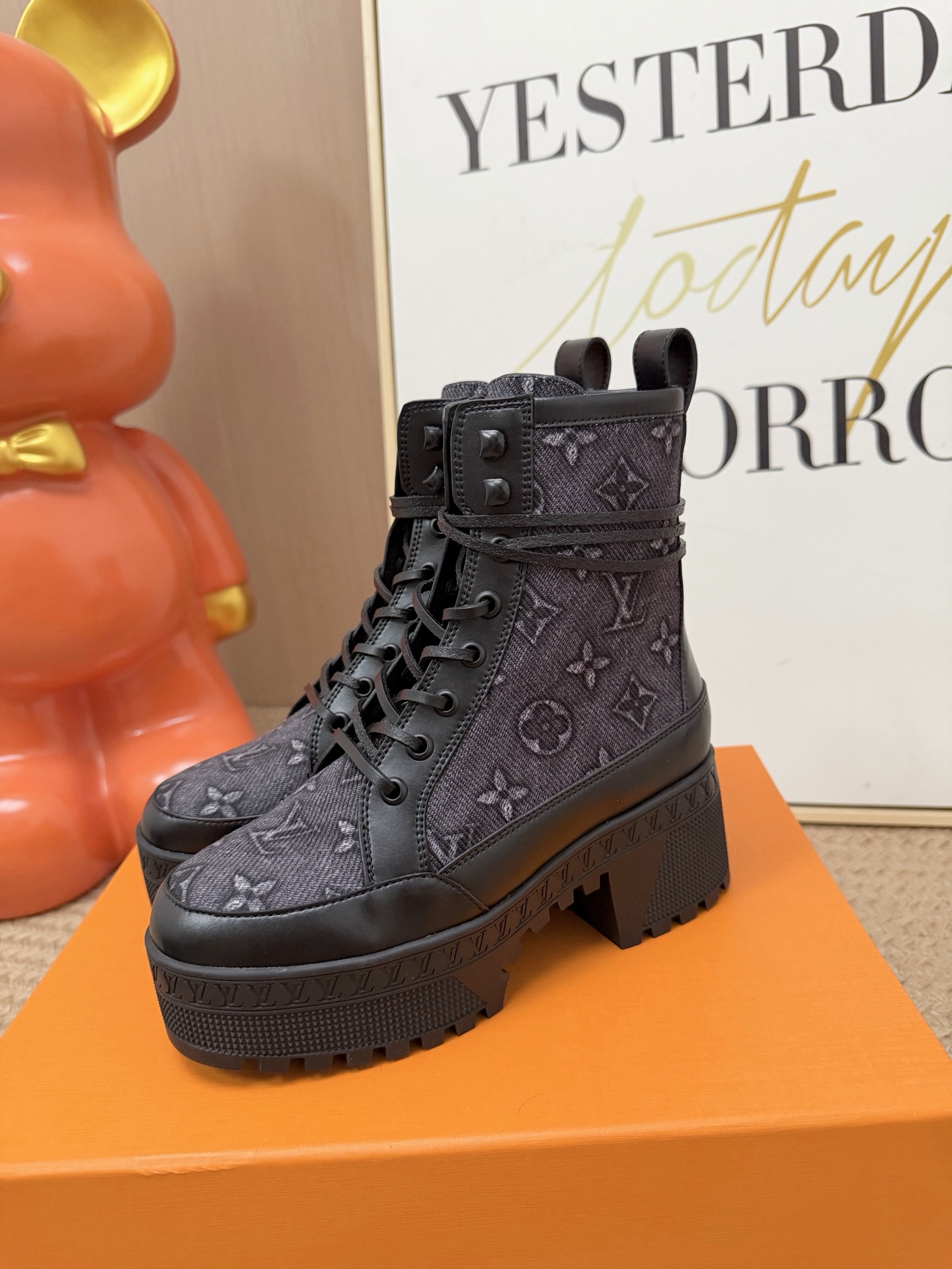 Louis Vuitton Gray Monogram Platform Boots