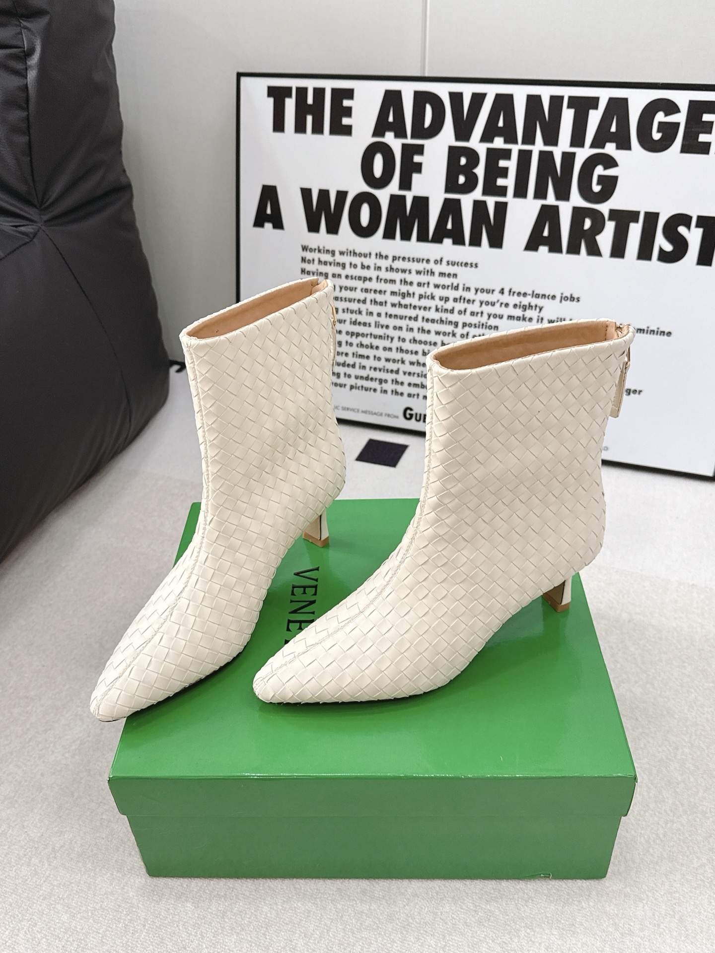 Bottega Veneta Cream Woven Ankle Boots