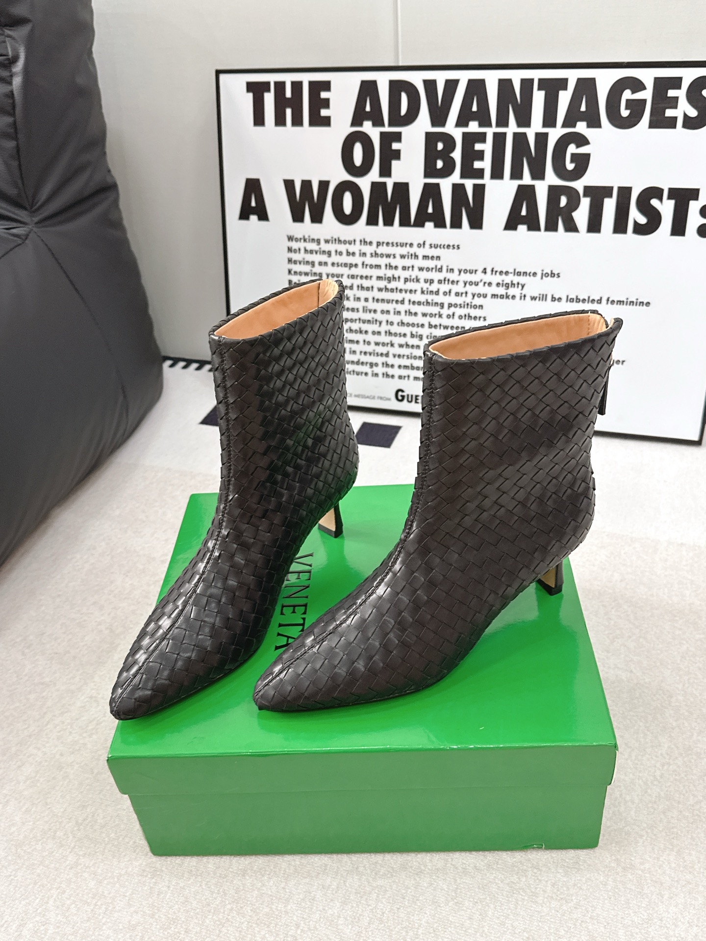 Bottega Veneta Black Woven Ankle Boots