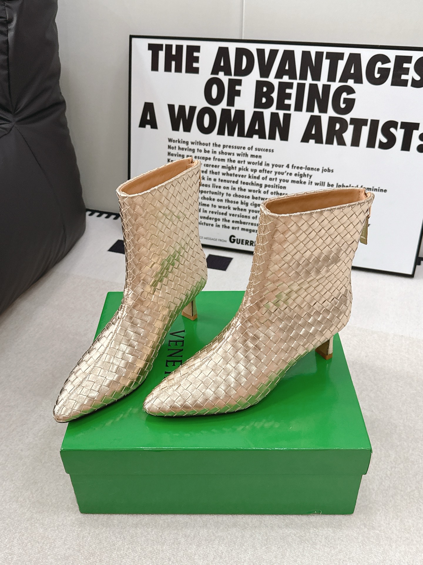Bottega Veneta Gold Woven Ankle Boots