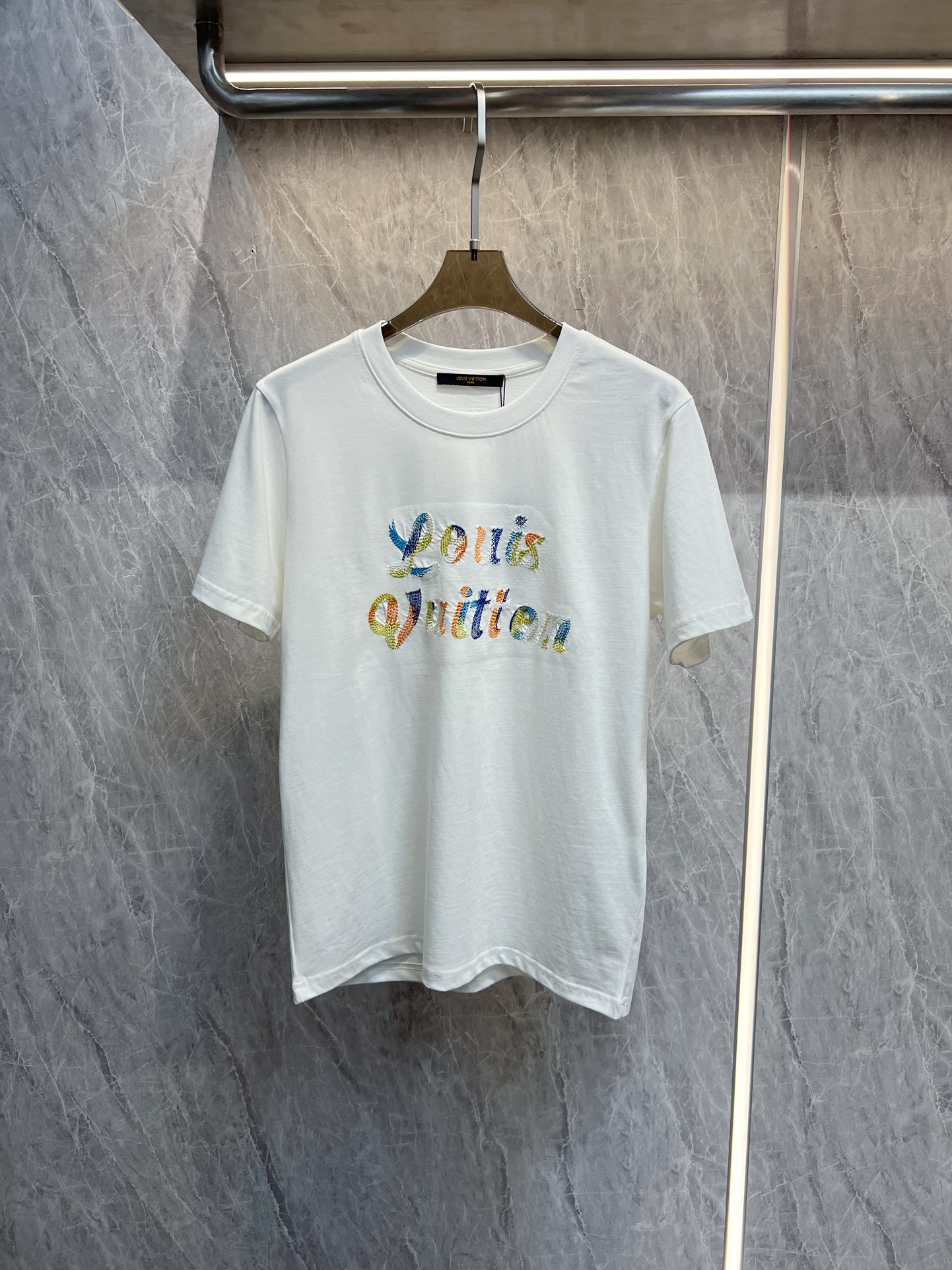 Louis Vuitton Clothing T-Shirt Black White Spring/Summer Collection Fashion Short Sleeve