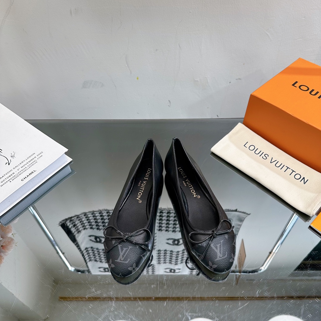 Louis Vuitton Flat Shoes Monogram Canvas Cowhide Genuine Leather Sheepskin