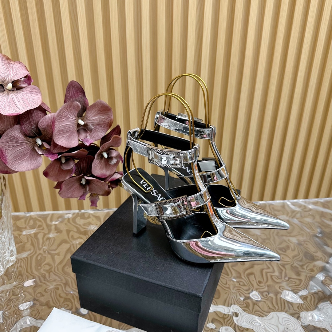 Versace Pumps Mit Hohem Absatz Einlagige Schuhe Rindsleder Ziegenhaut Pferdehuhn Schaffell Medusa