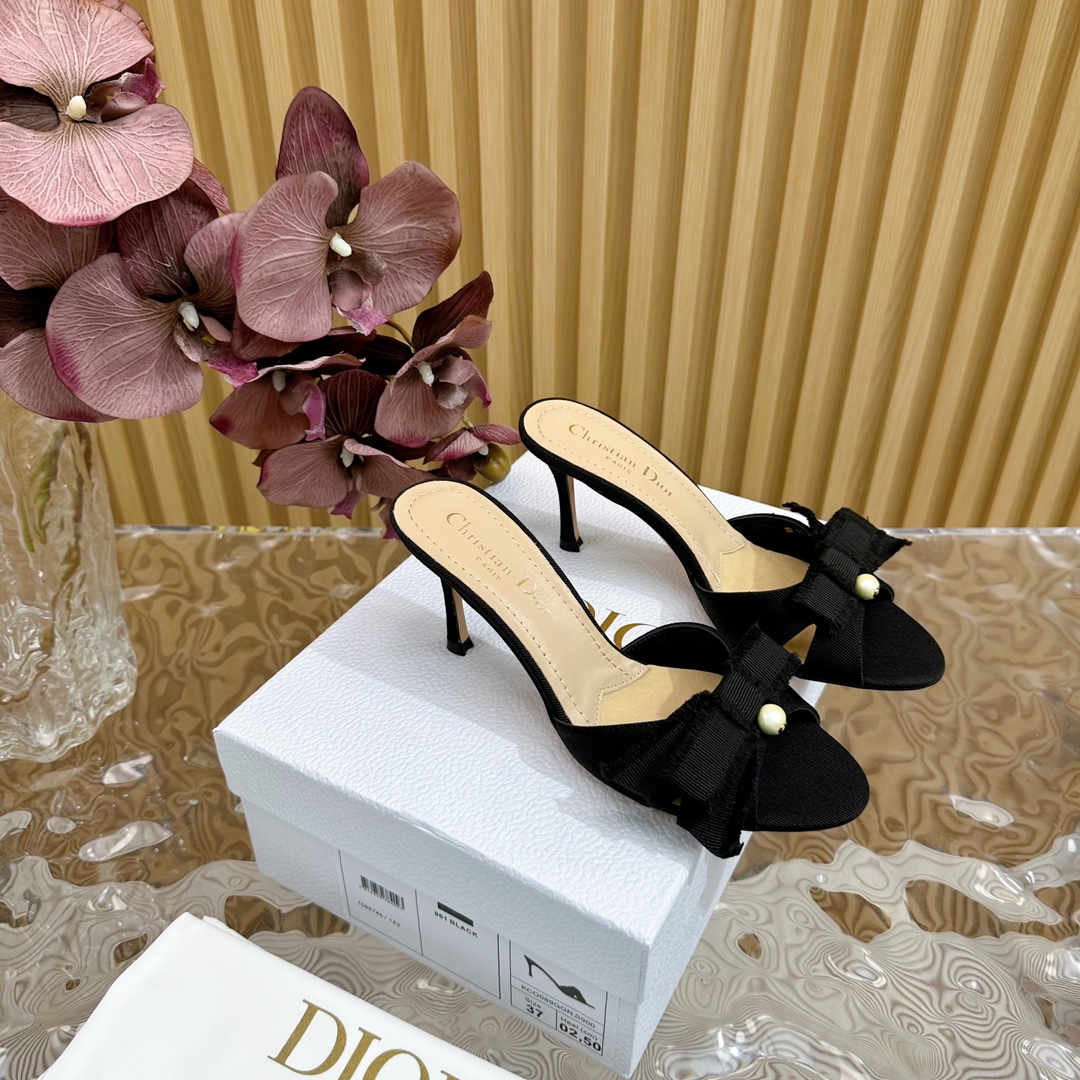 Dior High Heel Pumps Single Layer Shoes Slippers Black White Genuine Leather Sheepskin Spring Collection Fashion