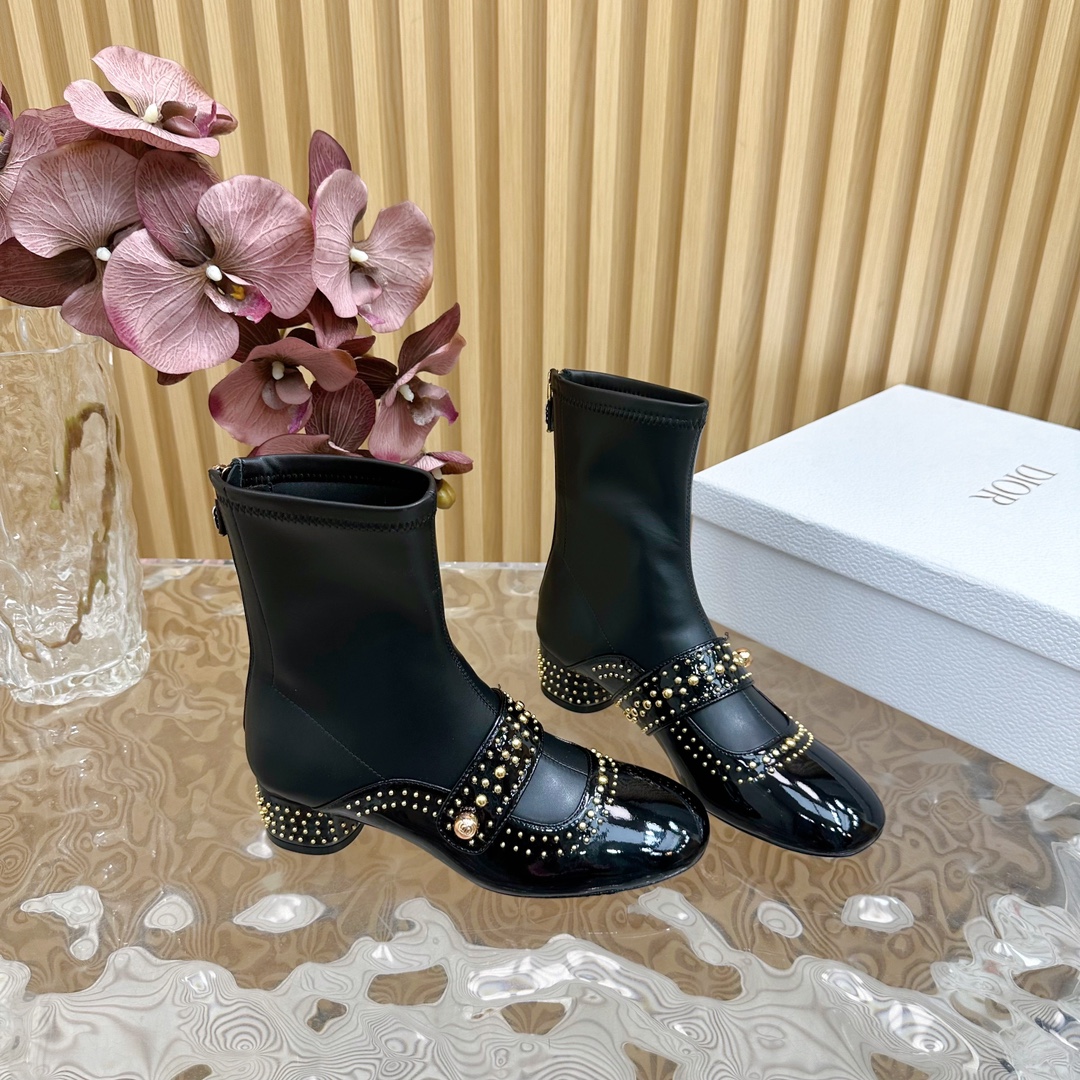 Dior Belle-D Punk Studded Ankle Boots - Black Leather, Size 35-39 9 i1726072164 2562 3