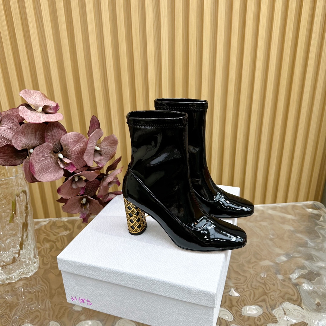 Dior Kurze Stiefel Rindsleder Lackleder Schaffell Herbst/Winter Kollektion