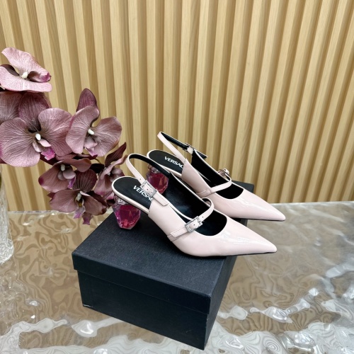 Versace Crystal-Heeled Slingbacks with Gianni Ribbon Detail, Premium Leather