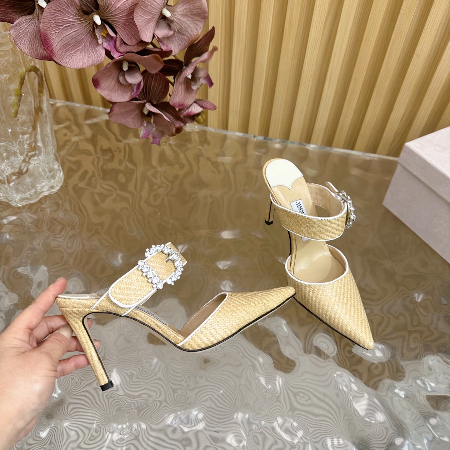 Jimmy Choo Woven Pointed-Toe High Heel Mules with Crystal Buckle 8 i1742032467519 8808 0 9