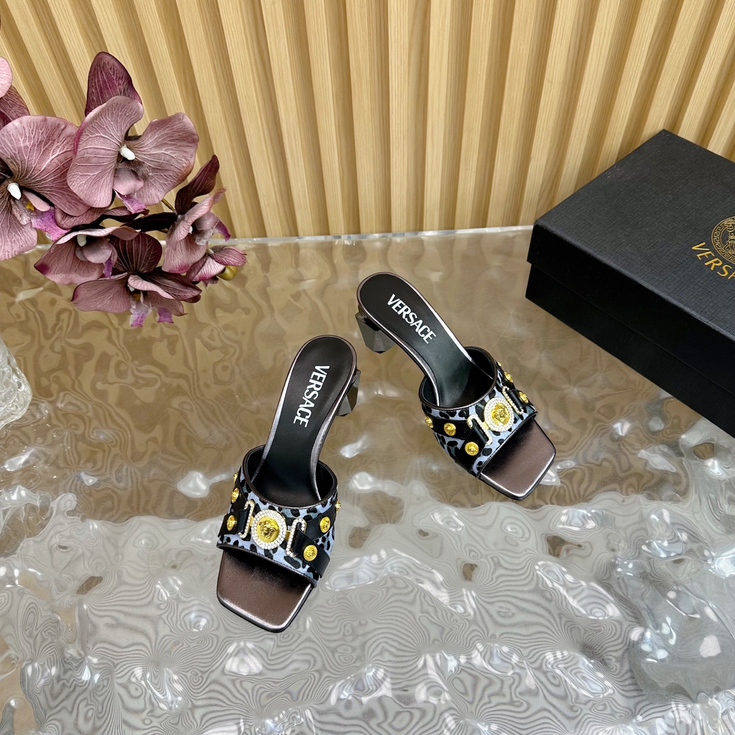 Versace Gianni Ribbon Crystal Heeled Sandals/Slides in Leopard Print 7 i1742202303410 6940 0 5