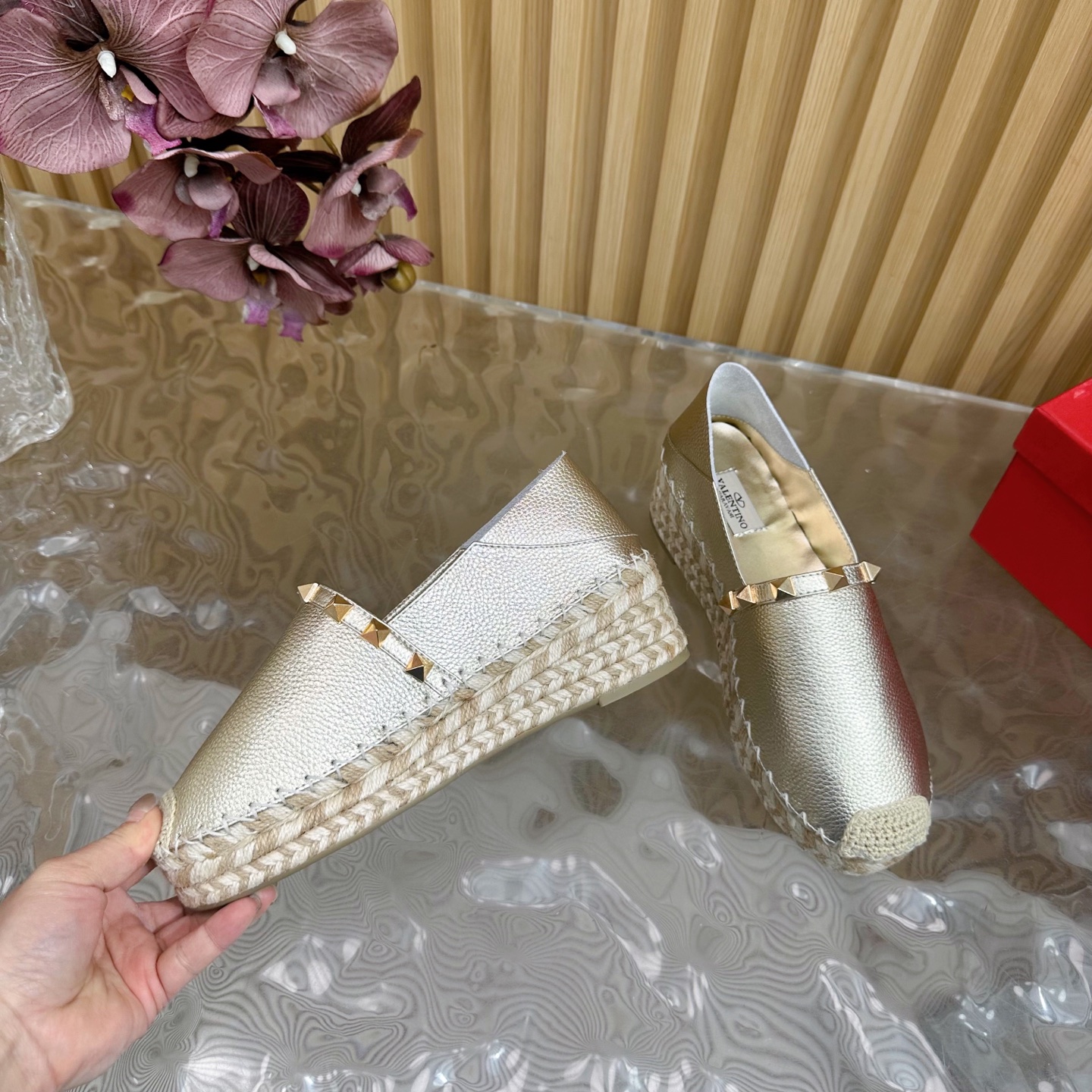 Valentino Garavani Metallic Leather Espadrille Flats With Studs 8 i1742415077324 7290 0 6