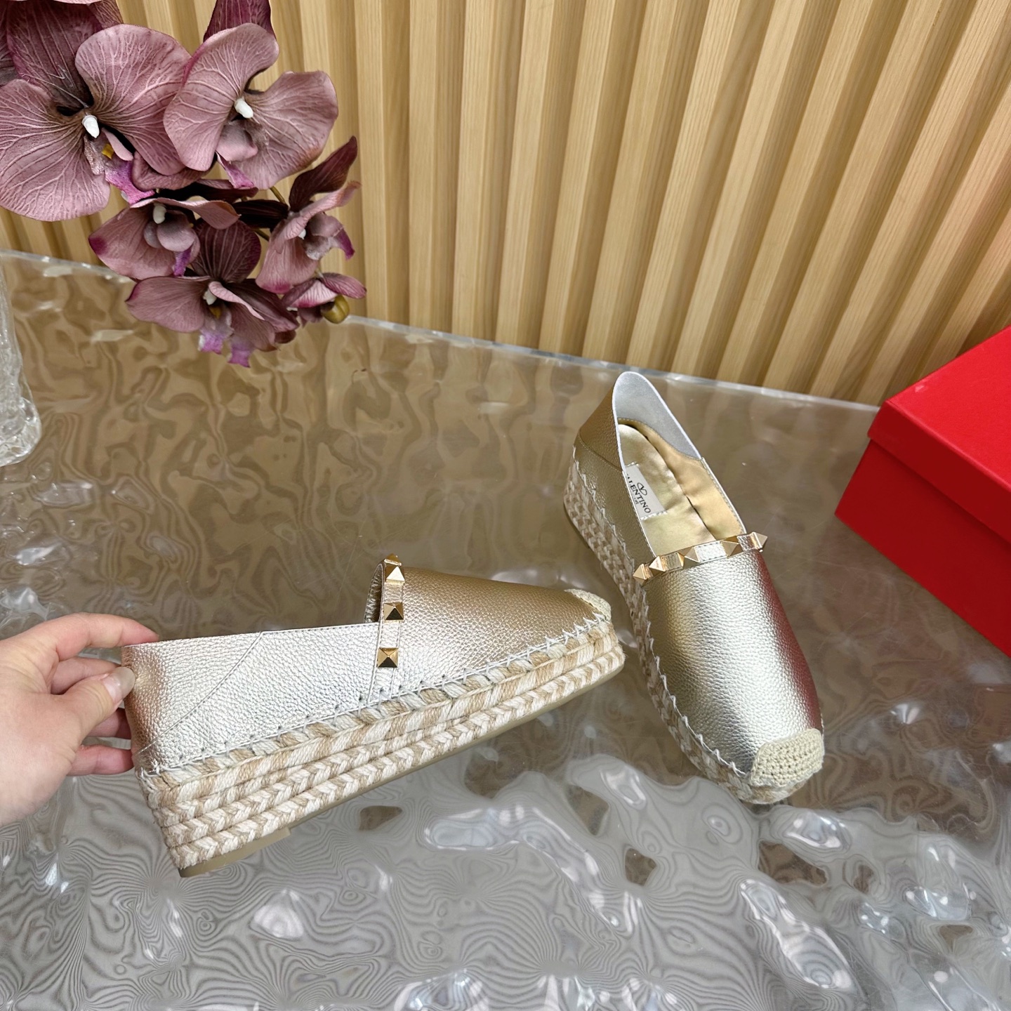 Valentino Garavani Metallic Leather Espadrille Flats With Studs 7 i1742415082190 9042 0 5