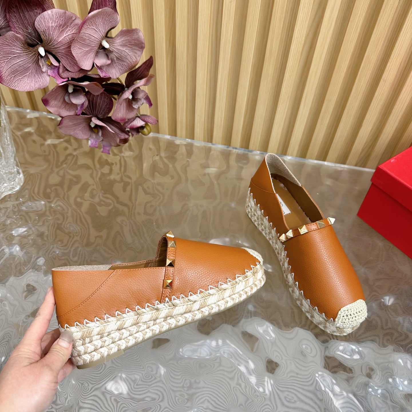 Valentino Garavani Espadrille Flats with Studs - Raffia Trimmed Leather Loafers 9 i1742415172905 3304 0 7