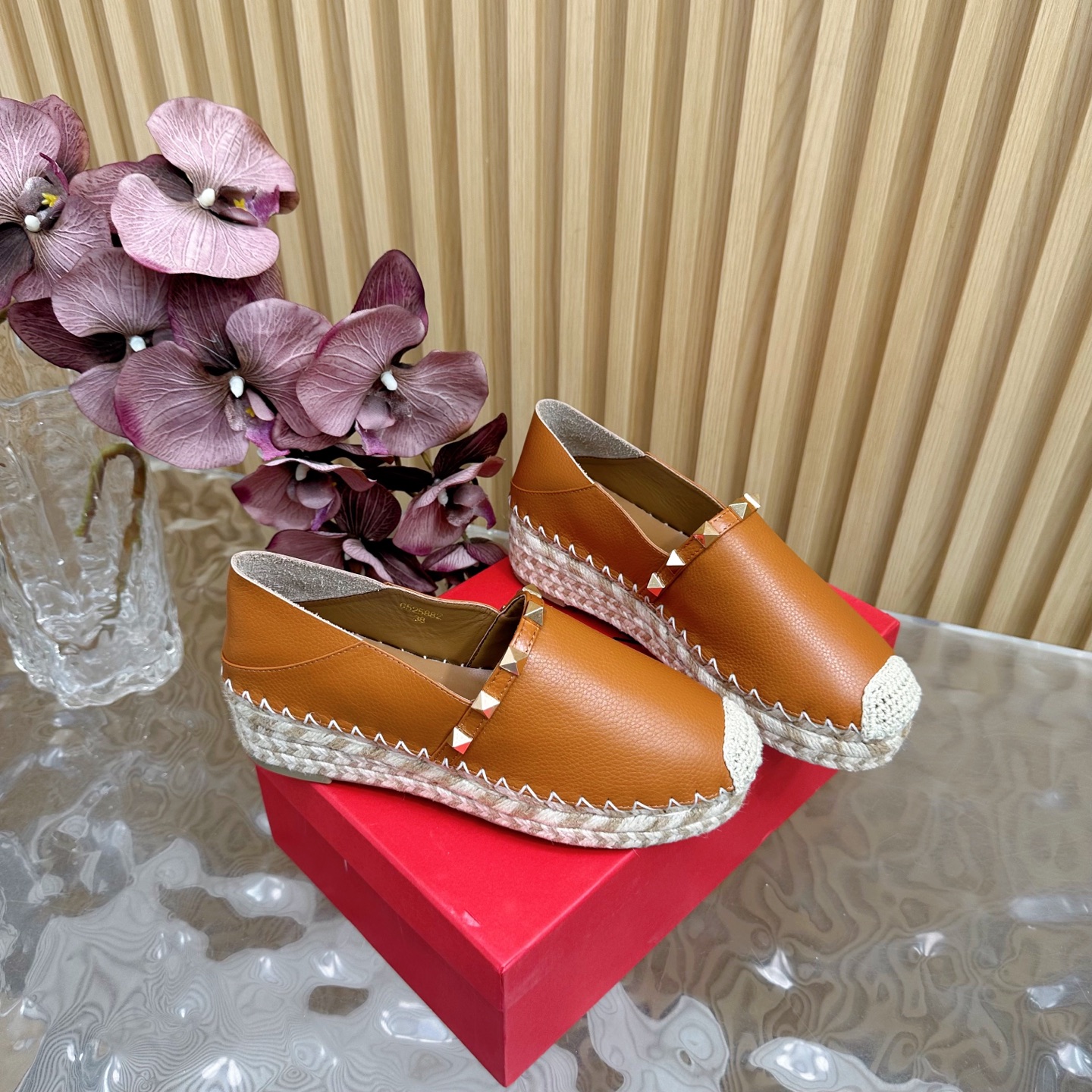 Valentino Garavani Espadrille Flats with Studs - Raffia Trimmed Leather Loafers