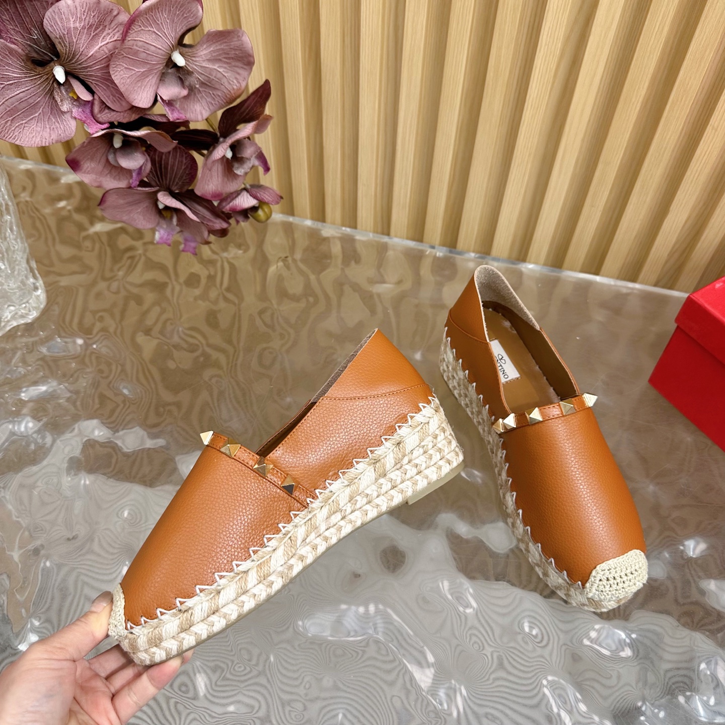 Valentino Garavani Espadrille Flats with Studs - Raffia Trimmed Leather Loafers 8 i1742415178239 2932 0 6