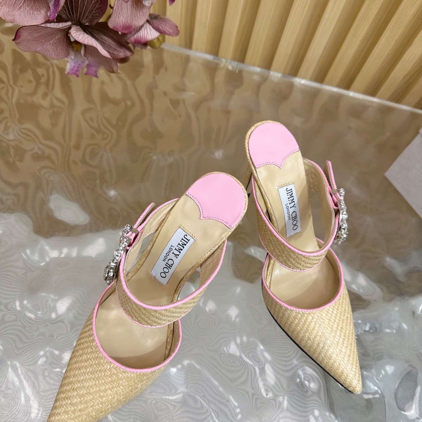 Jimmy Choo Woven Pointed Toe High Heel Sandals Crystal Embellished Mules 8 i1742417908677 5123 0 6