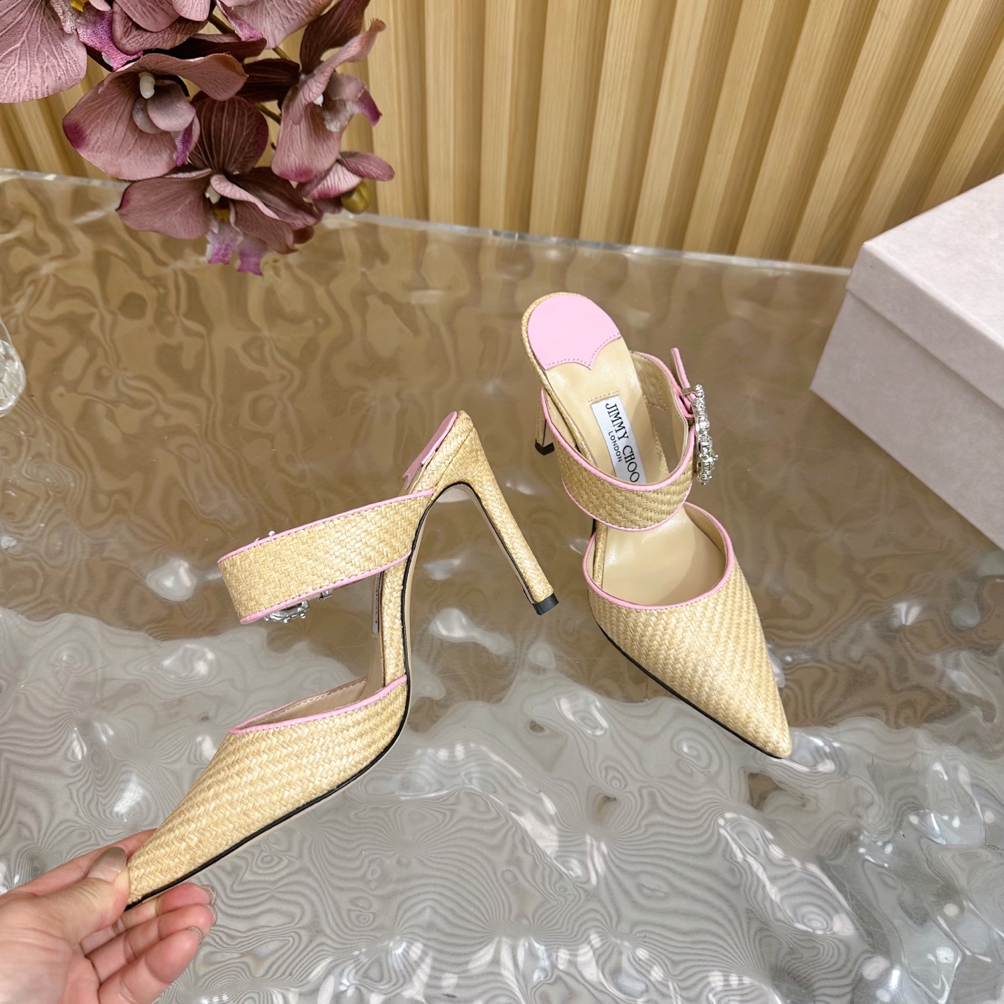 Jimmy Choo Woven Pointed Toe High Heel Sandals Crystal Embellished Mules 12 i1742417908697 8239 0 9