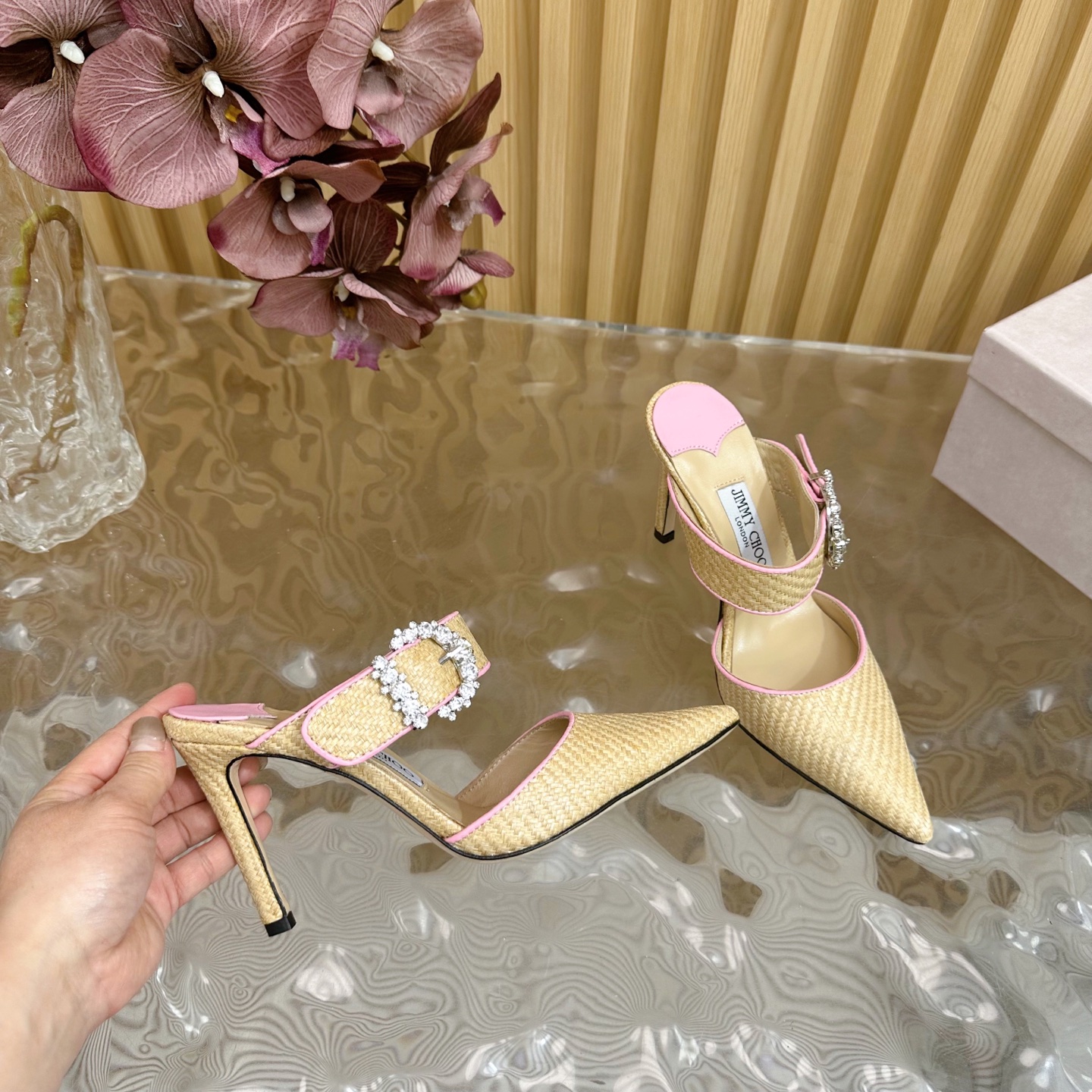 Jimmy Choo Woven Pointed Toe High Heel Sandals Crystal Embellished Mules 10 i1742417908723 8991 0 8