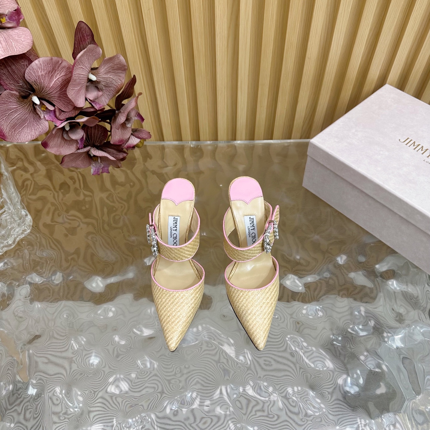 Jimmy Choo Woven Pointed Toe High Heel Sandals Crystal Embellished Mules 6 i1742417913713 148 0 4