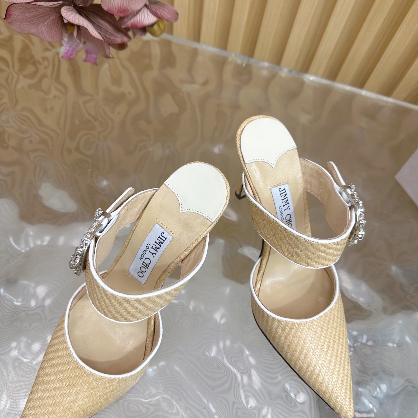 Jimmy Choo Woven Pointed-Toe High Heel Mules with Crystal Buckle 7 i1742418114977 1214 0 5