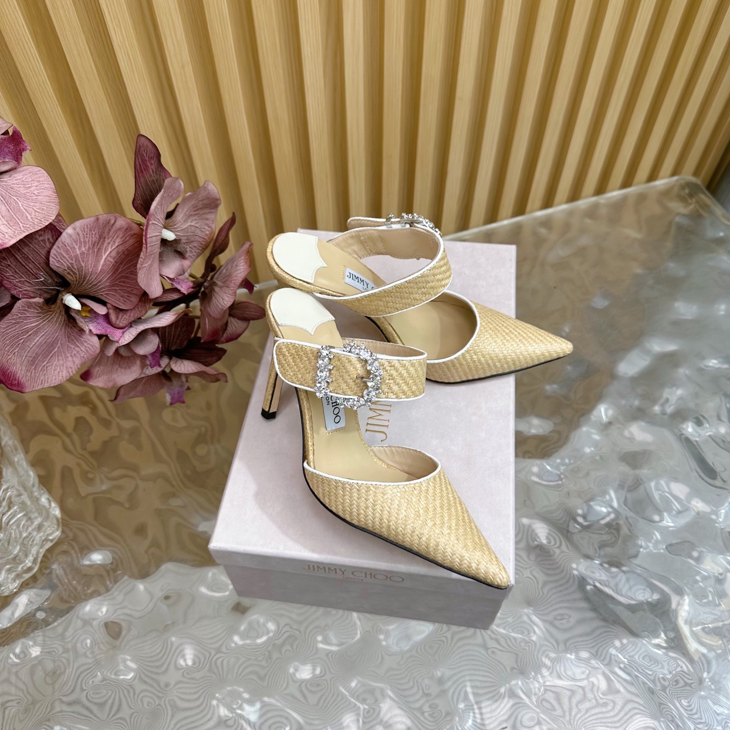 Jimmy Choo Woven Pointed-Toe High Heel Mules with Crystal Buckle 2 i1742418114983 6767 0 2