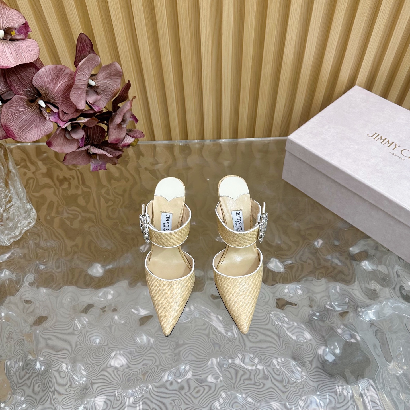 Jimmy Choo Woven Pointed-Toe High Heel Mules with Crystal Buckle 6 i1742418115011 1687 0 4