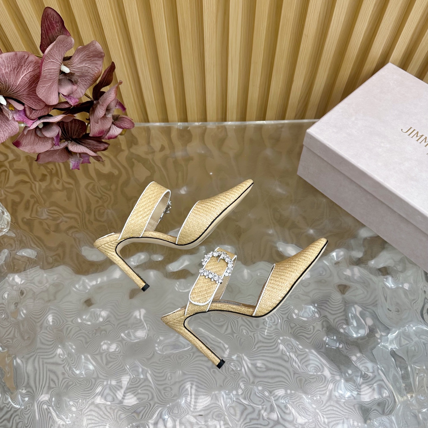 Jimmy Choo Woven Pointed-Toe High Heel Mules with Crystal Buckle 11 i1742418116971 6642 0 9