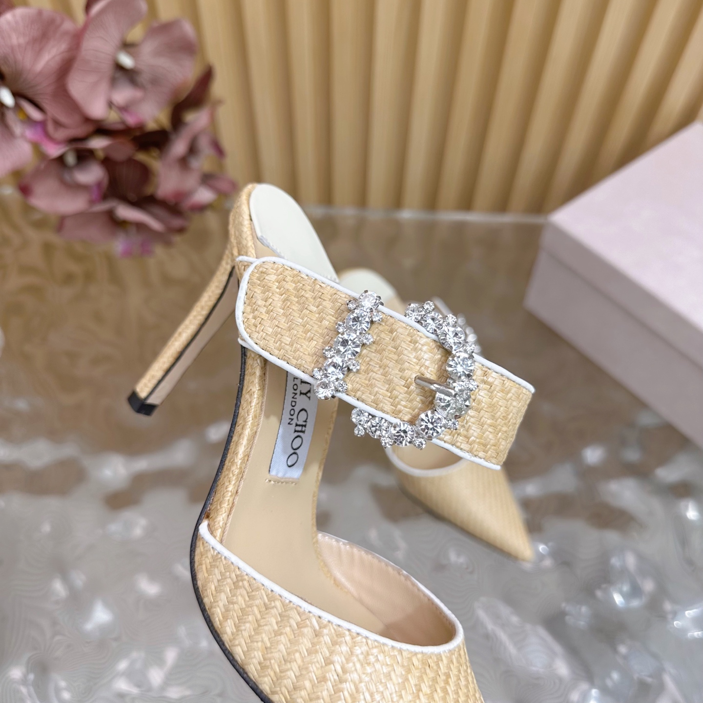 Jimmy Choo Woven Pointed-Toe High Heel Mules with Crystal Buckle 10 i1742418116974 4875 0 8