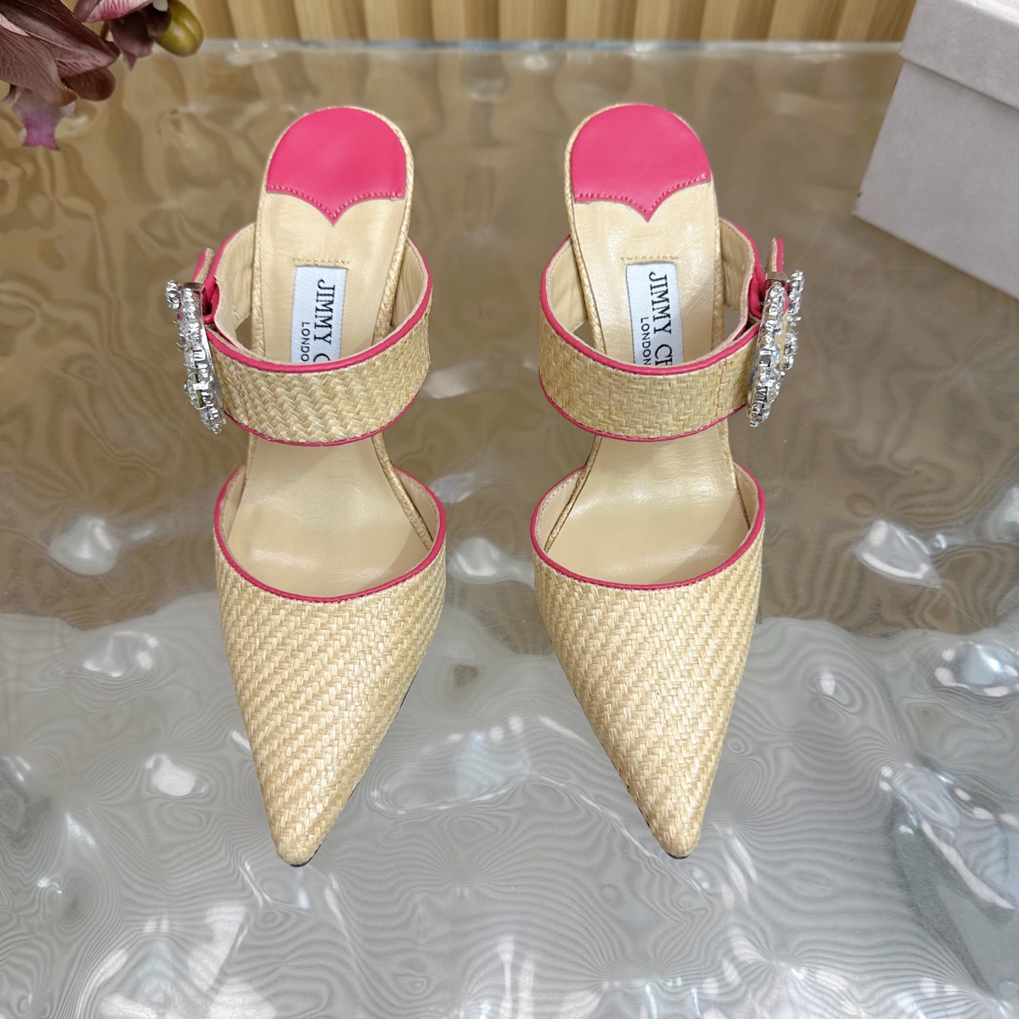 Jimmy Choo Woven Pointed Toe High Heel Sandals, Crystal Buckle Straps 7 i1742418299885 3100 0 5