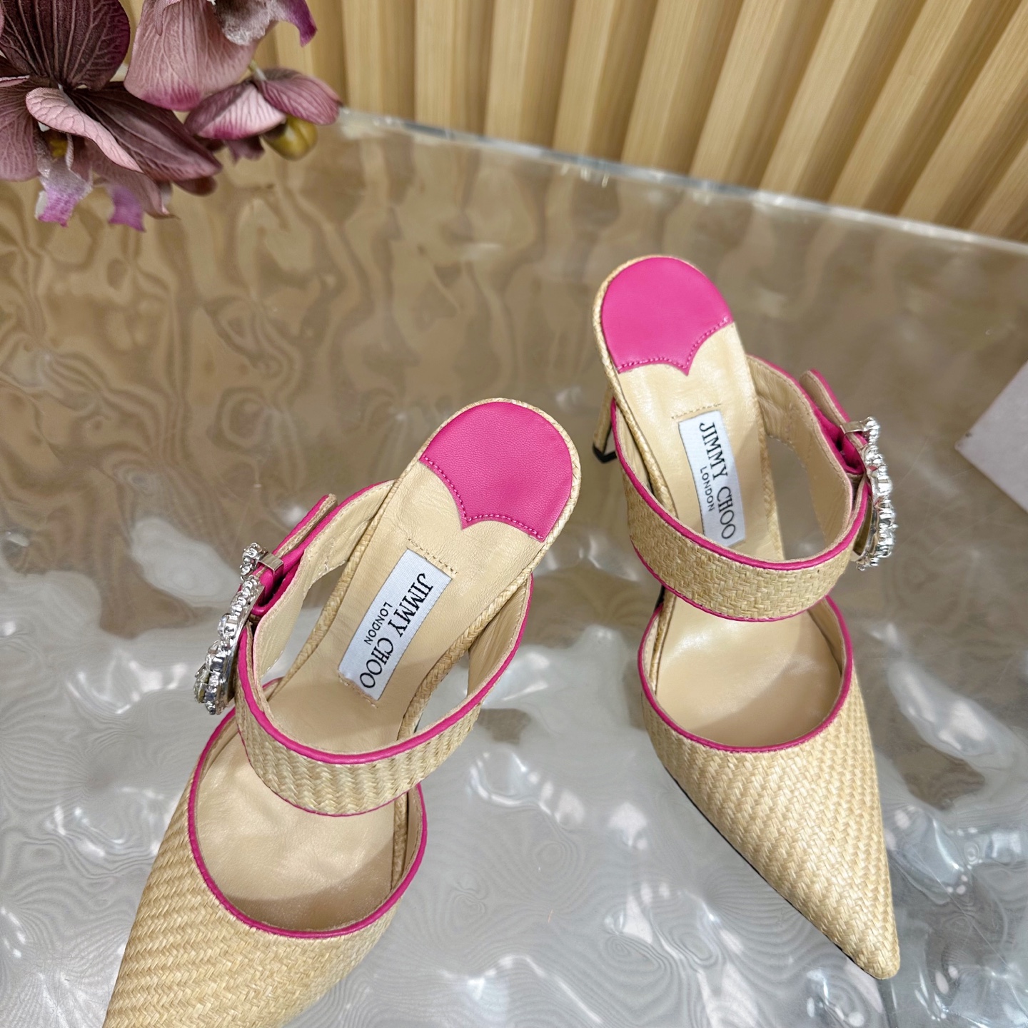 Jimmy Choo Woven Pointed Toe High Heel Sandals, Crystal Buckle Straps 11 i1742418303244 2855 0 9