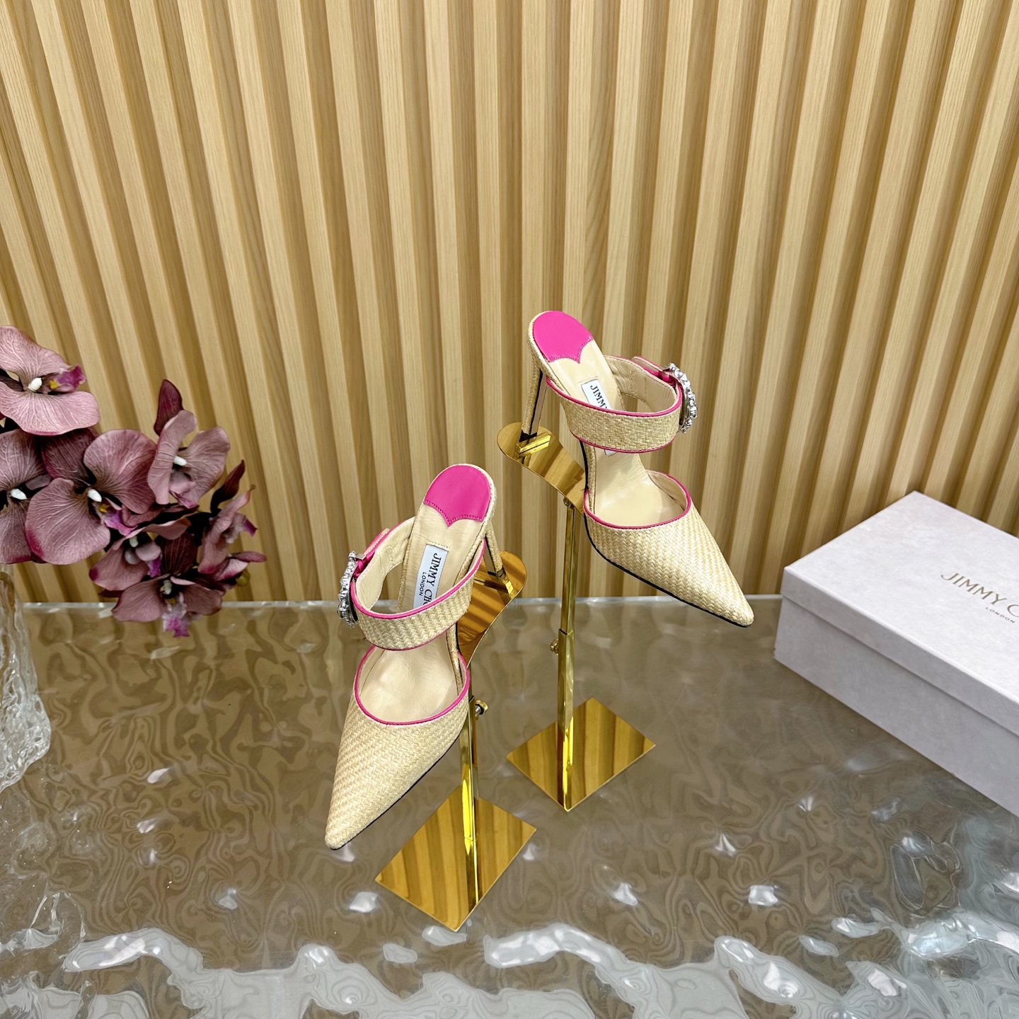 Jimmy Choo Woven Pointed Toe High Heel Sandals, Crystal Buckle Straps 3 i1742418306670 7330 0 0