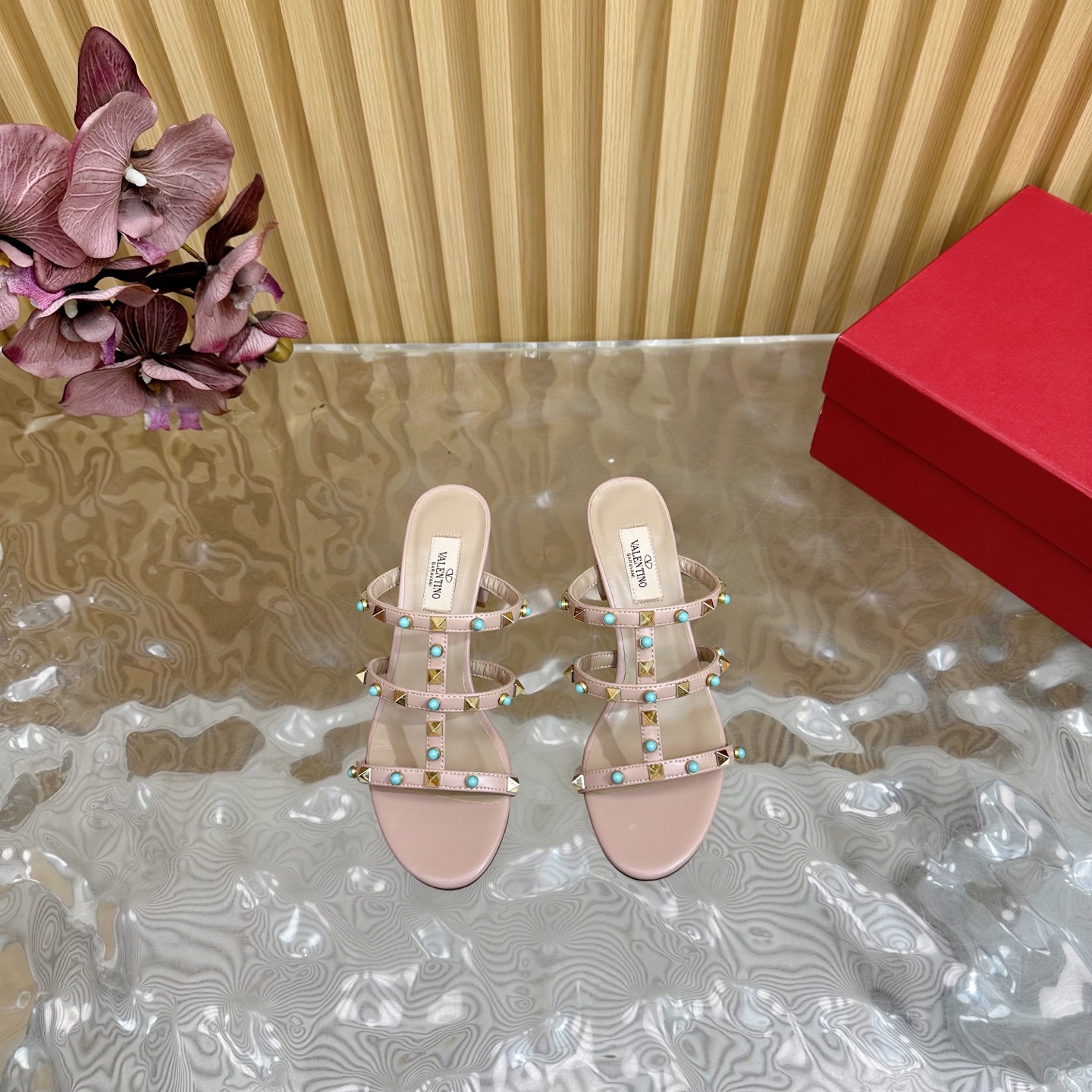 Valentino Turquoise Studded Leather Heeled Sandals - Chic & Trendy 5 i1742598032052 7378 0 3