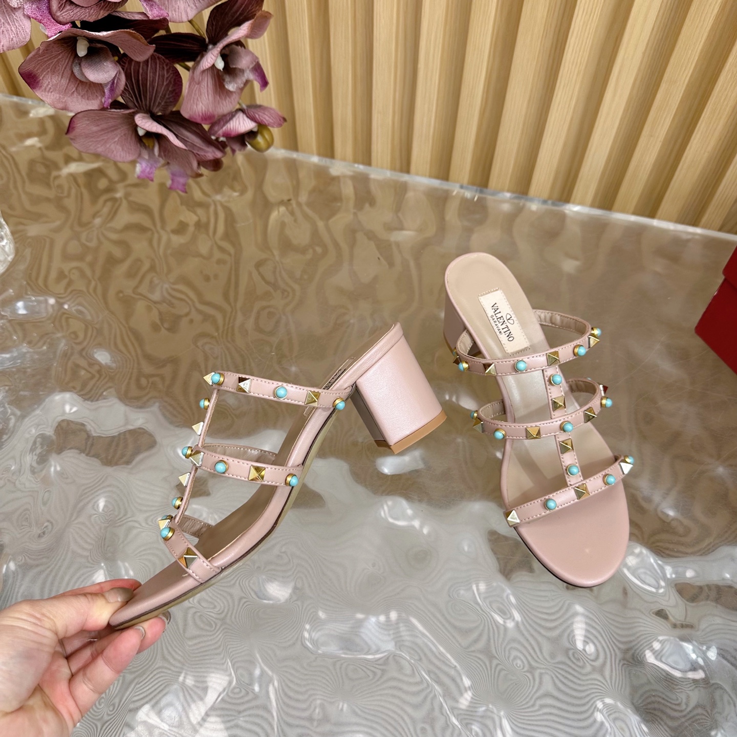 Valentino Turquoise Studded Leather Heeled Sandals - Chic & Trendy 8 i1742598032068 2306 0 6