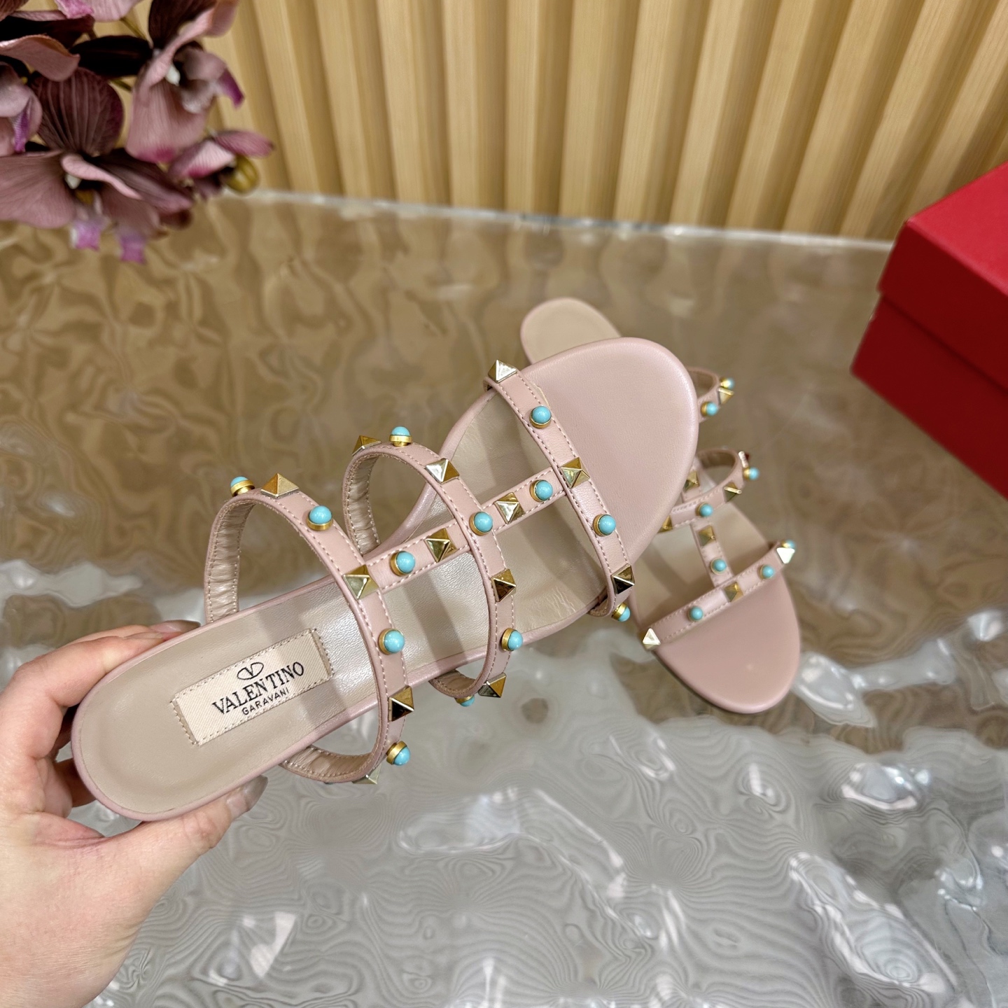 Valentino Turquoise Studded Leather Heeled Sandals - Chic & Trendy 10 i1742598032076 2674 0 8