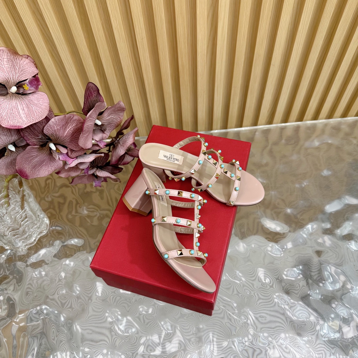 Valentino Turquoise Studded Leather Heeled Sandals - Chic & Trendy 4 i1742598032088 1220 0 2