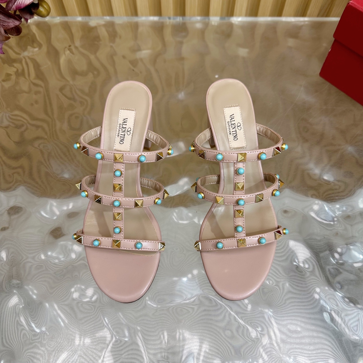 Valentino Turquoise Studded Leather Heeled Sandals - Chic & Trendy 6 i1742598034591 1589 0 4