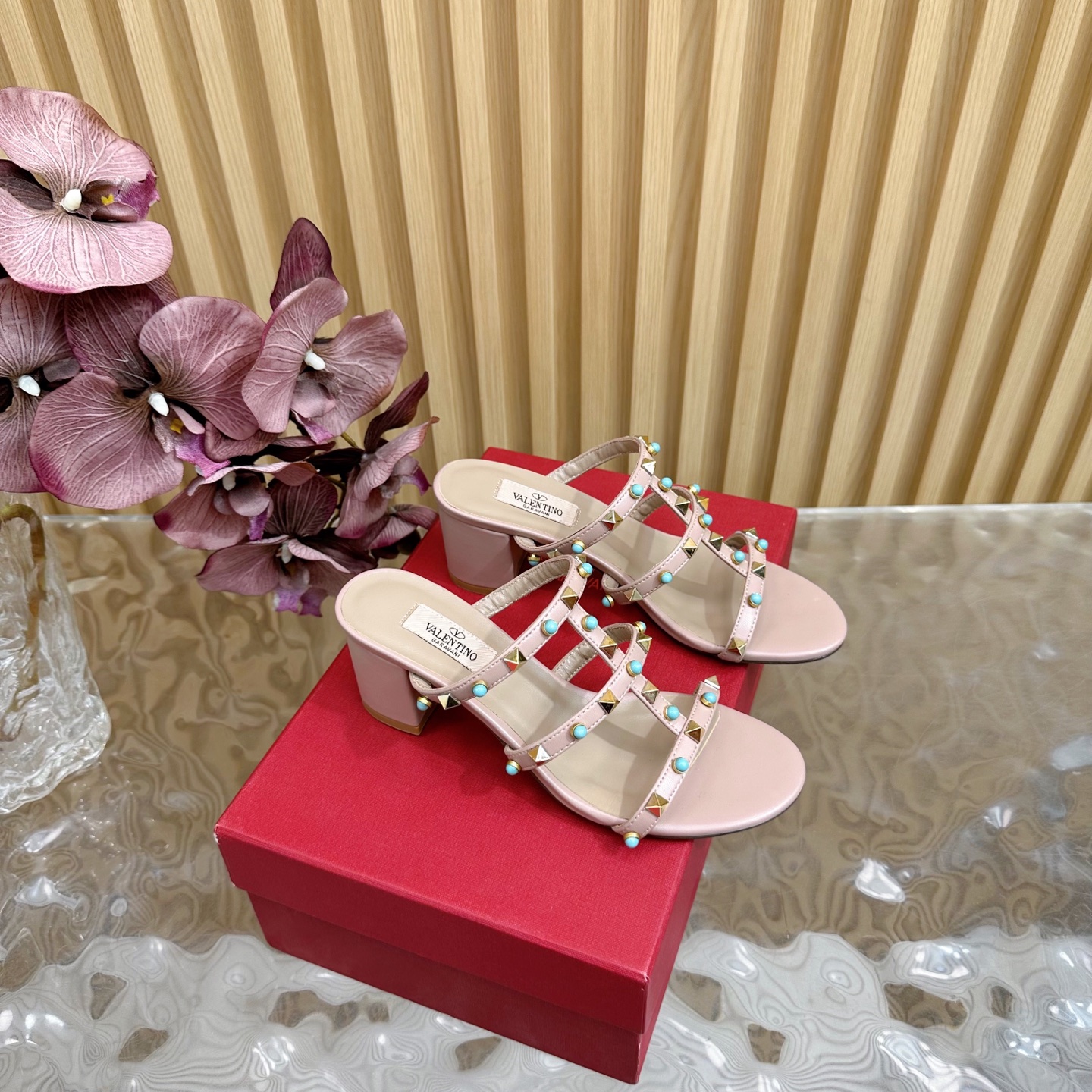Valentino Turquoise Studded Leather Heeled Sandals - Chic & Trendy 2 i1742598034624 6007 0 1