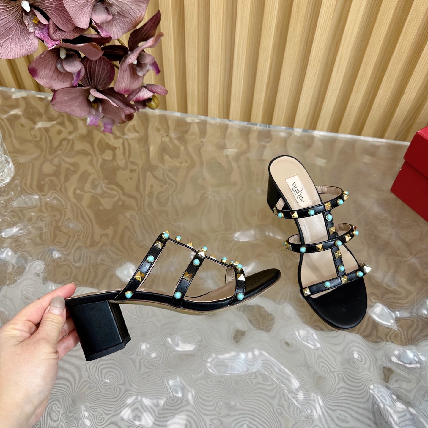 Valentino Rockstud Turquoise Embellished Leather Heeled Sandals 9 i1742598063702 986 0 7