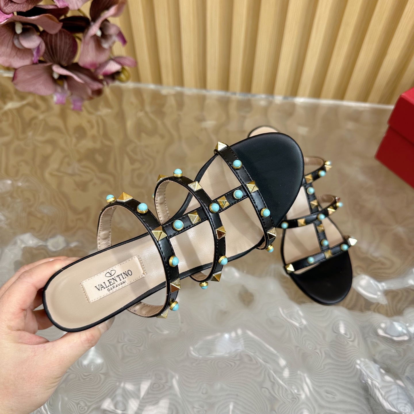 Valentino Rockstud Turquoise Embellished Leather Heeled Sandals 10 i1742598063792 4603 0 8
