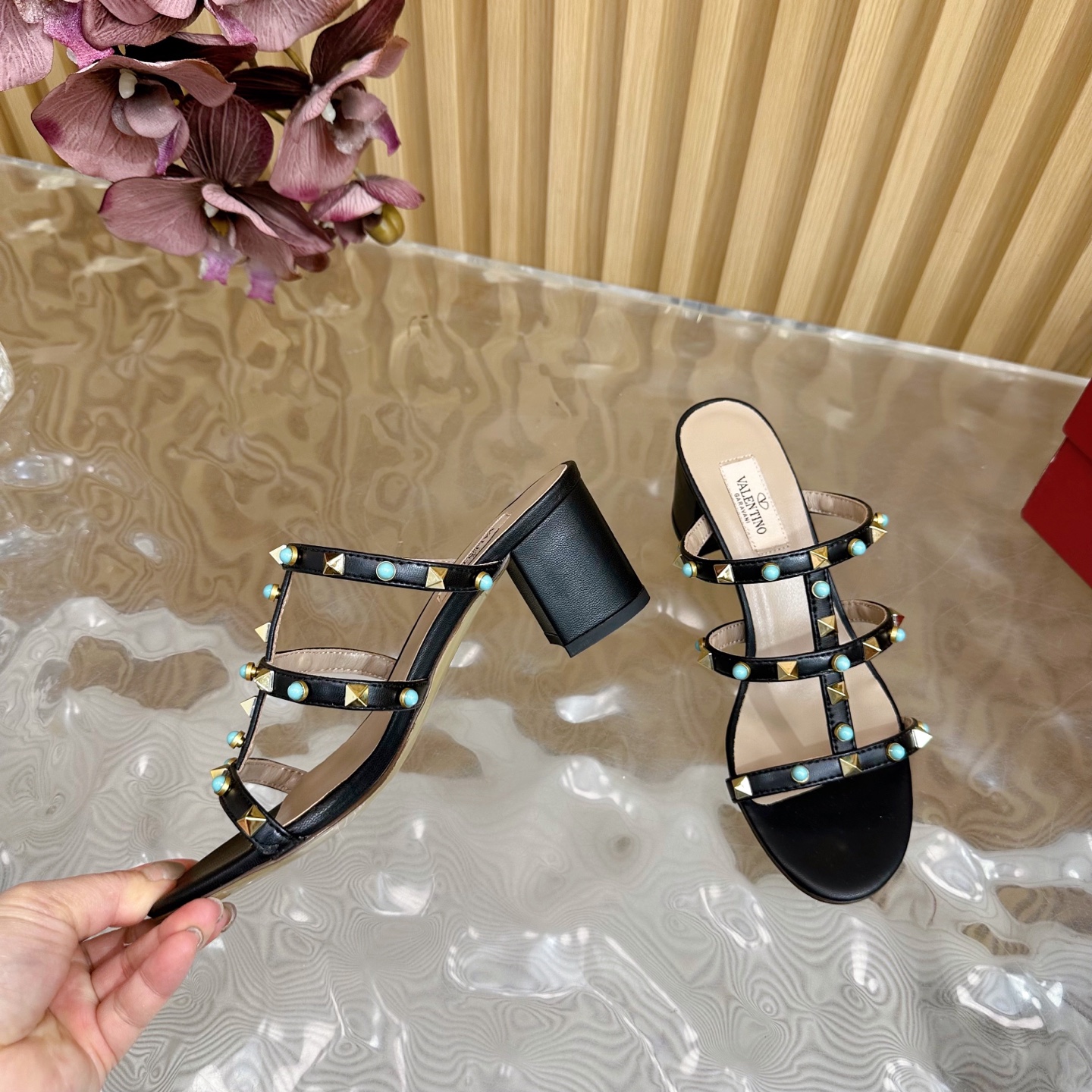 Valentino Rockstud Turquoise Embellished Leather Heeled Sandals 8 i1742598065927 5497 0 6