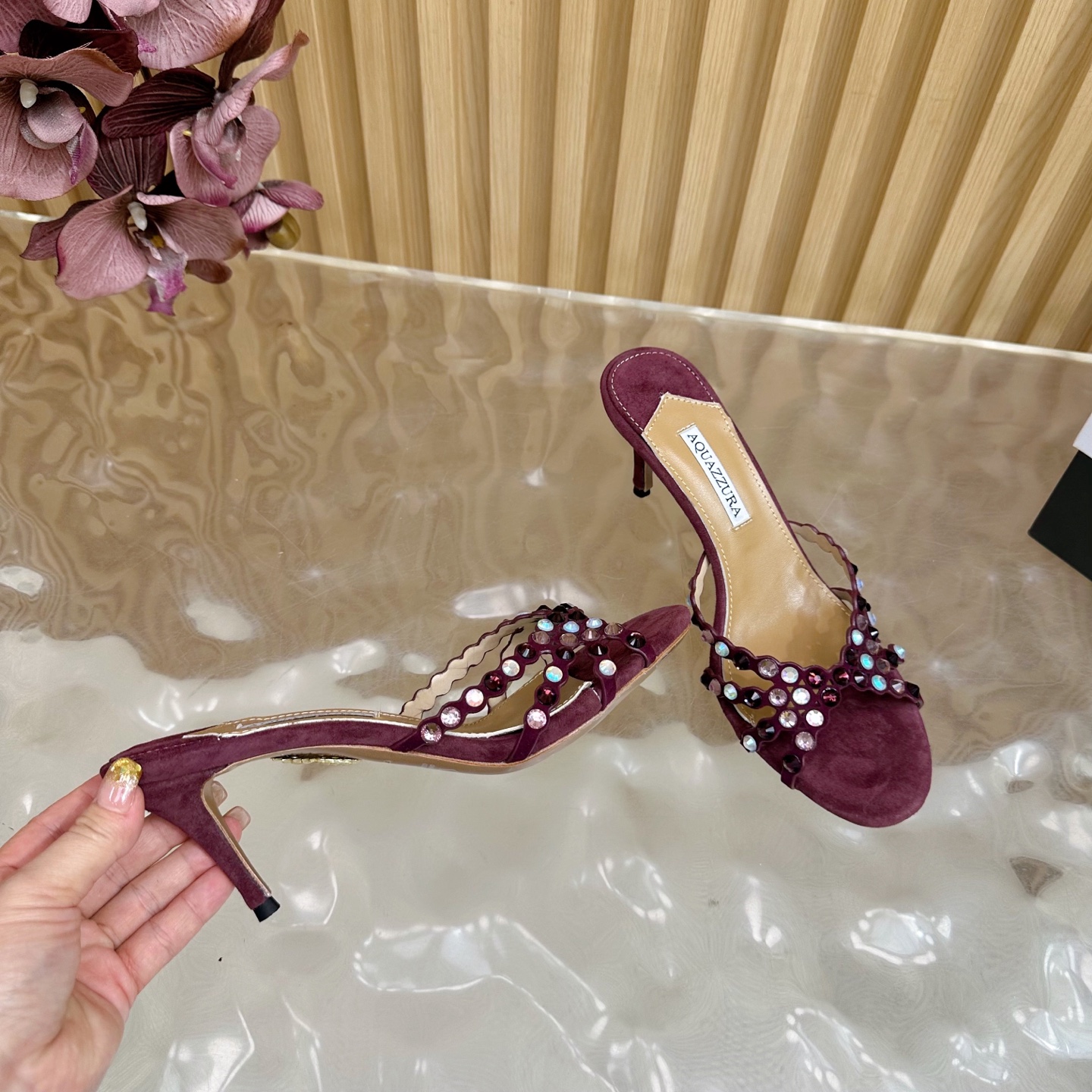 “Aquazzura 2025 Top Version: High-Quality Sheepskin Shoes for Parties and Nightclubs, 9.5cm High Heels” - 图片 8