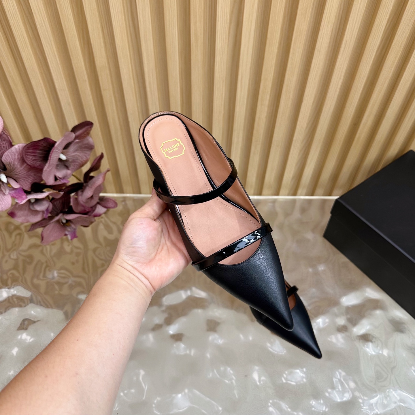 Malone Souliers Women's Classic Pointed-Toe Leather Mules, Black, Slip-on 8 i1755712289325 3408 0 6