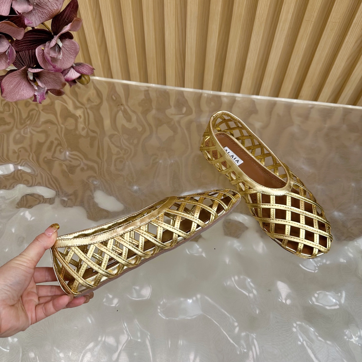 Alaia Women's Gold Leather Woven Mary Jane Ballet Flats, EU 35-41 10 i1755947487461 5067 0 8