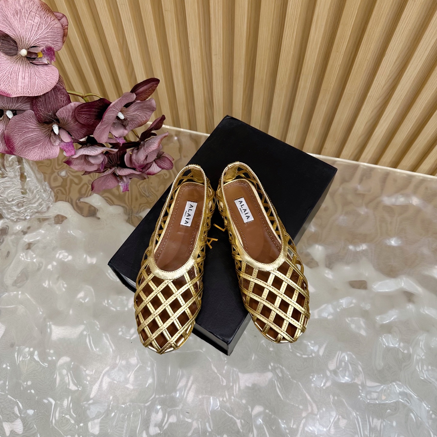 Alaia Women's Gold Leather Woven Mary Jane Ballet Flats, EU 35-41 4 i1755947487540 7879 0 2