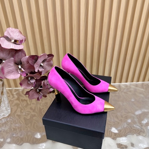 Balmain Women's Pink Suede Pointed Toe Pumps with Gold-Tone Heel 1 Balmain Women's Pink Suede Pointed Toe Pumps with Gold-Tone Heel