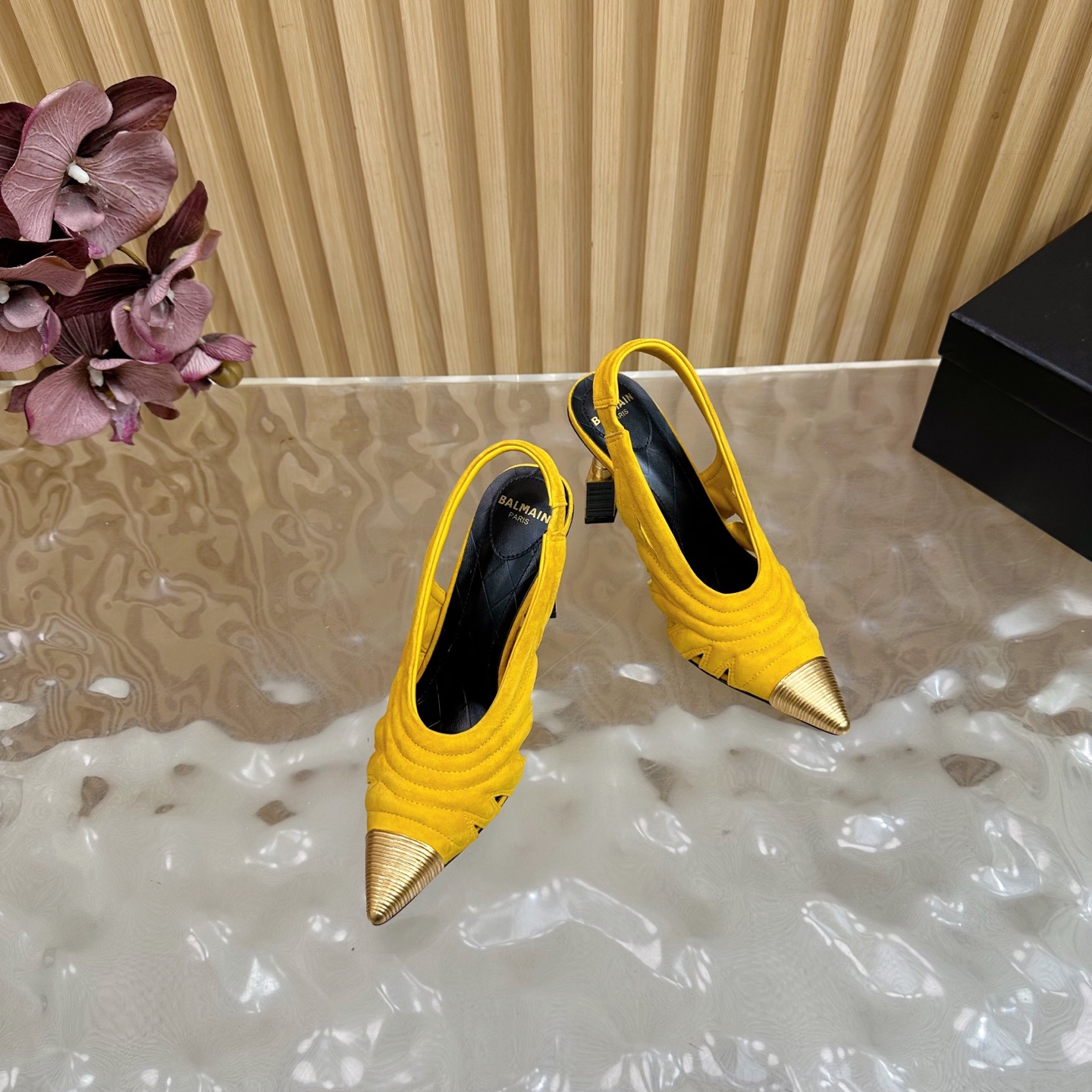 Balmain Women's Slingback Heels - Yellow Suede with Lipstick Heel Detail 7 i1755952113024 9506 0 5